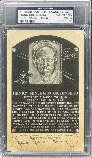Hank Greenberg Signed Black and White Hall of Fame Plaque Encapsulated PSA/DNA