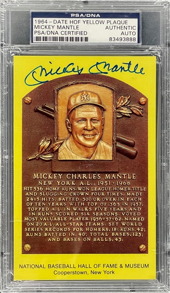 Mickey Mantle Signed Yellow Hall of Fame Plaque Encapsulated PSA/DNA