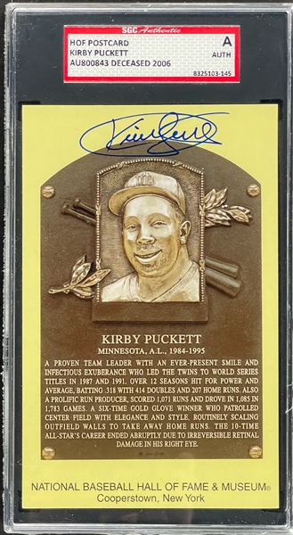 Kirby Puckett Signed Yellow Hall of Fame Plaque Encapsulated SGC