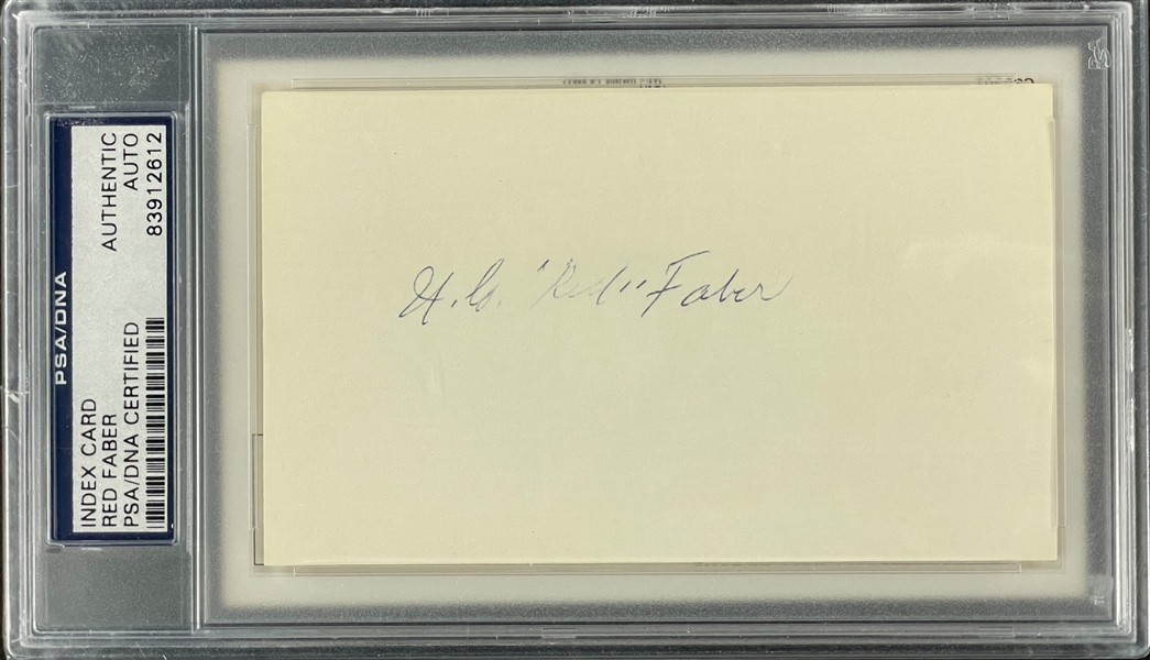 Red Faber Signed Index Card with Yellow Hall of Fame Plaque Encapsulated PSA/DNA