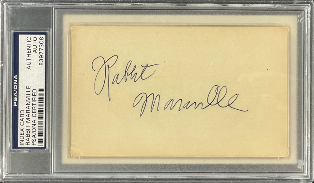 Rabbit Maranville Signed Index Card with Yellow Hall of Fame Plaque Encapsulated PSA/DNA