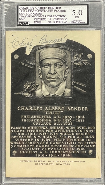 Chief Bender Cut Signature on Black and White Hall of Fame Plaque Encapsulated (Beckett Authentic)