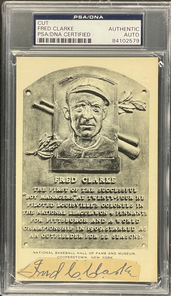 Fred Clarke Cut Signature on Black and White Hall of Fame Plaque Encapsulated PSA/DNA