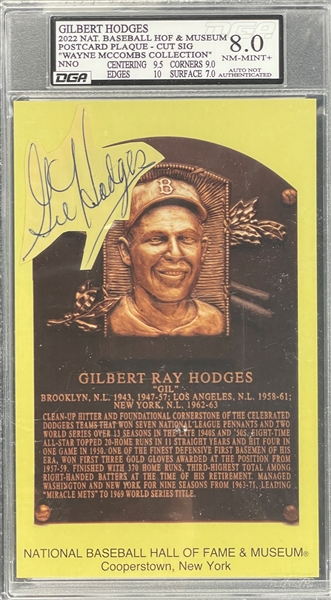 Gil Hodges Cut Signature on Yellow Hall of Fame Plaque Encapsulated PSA/DNA and JSA LOA