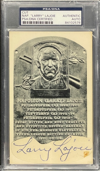 Larry Lajoie Cut Signature on Black and White Hall of Fame Plaque Encapsulated PSA/DNA
