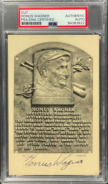 Honus Wagner Cut Signature on Black and White Hall of Fame Plaque Encapsulated PSA/DNA