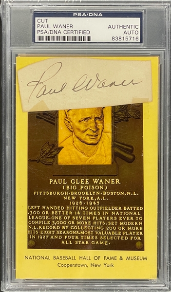 Paul Waner Cut Signature on Yellow Hall of Fame Plaque Encapsulated PSA/DNA