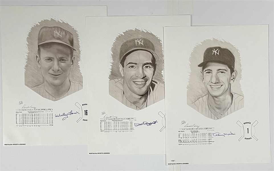 Whitey Ford, Billy Martin and Phil Rizzuto Signed 18x24 LE Posters (3) Also Signed and Hand-Numbered by the Artist (JSA)