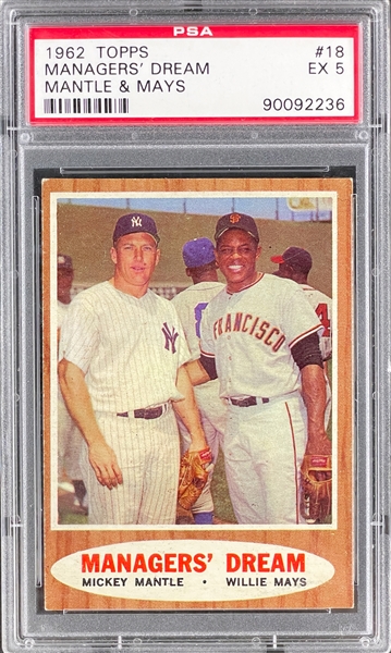 1962 Topps #18 Managers Dream Mantle & Mays - PSA EX 5