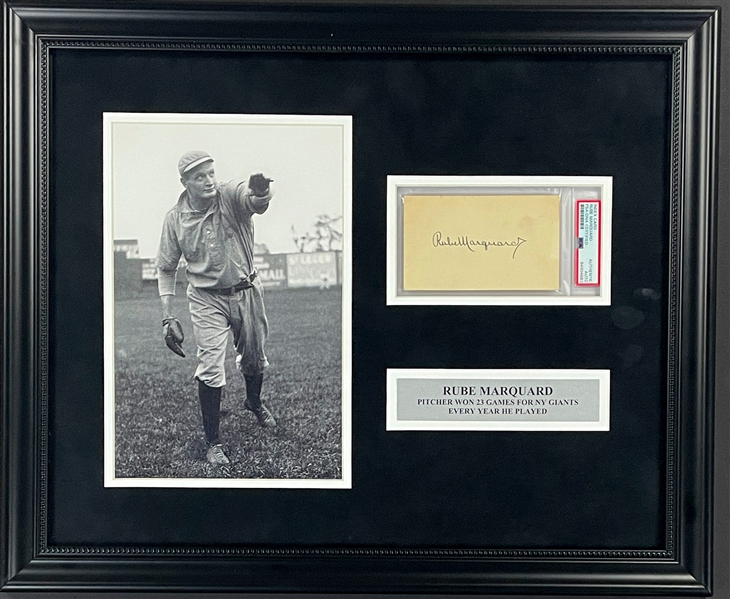 Rube Marquard Signed Index Card (PSA/DNA Encapsulated) in Framed Display