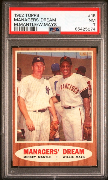 1962 Topps #18 Managers Dream Mantle/Mays - PSA NM 7