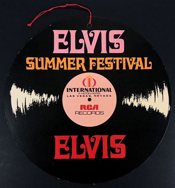 1970 Group of Six Elvis Presley Las Vegas Concert Promotional Pieces Including Unused Ceiling Hanger