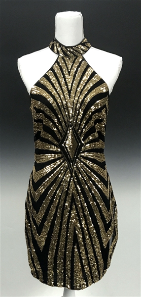 Whitney Houston’s "XTAREN" Black and Gold Sequined Halter Mini Dress from Her Personal Wardrobe