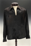 1969 Elvis Presley Owned "Tempo" Brand Black Satin Shirt from His Early Days in Las Vegas - Gifted to Graceland Maid Nancy Rooks