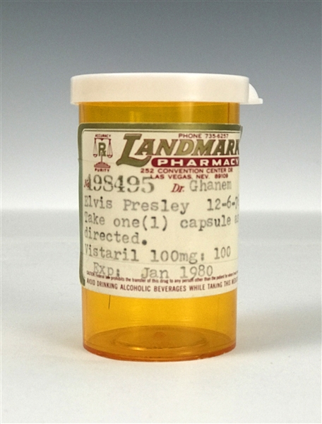1976 Elvis Presley "Vistaril" Sedative Pill Bottle Prescribed by His Las Vegas Physician Dr. Elias Ghanem
