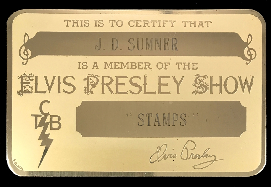 1970s “ELVIS PRESLEY SHOW” Gold ID Badge for J.D. Sumner of The Stamps – Former Mike Moon Collection