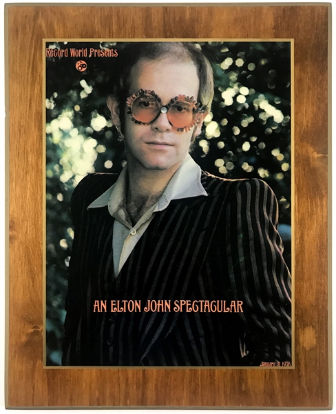 1976 Elton John <em>Record World</em> Magazine Cover Presentation Plaque from a Special Jan. 31, 1976 Issue Celebrating Eltons Five Years in the Business