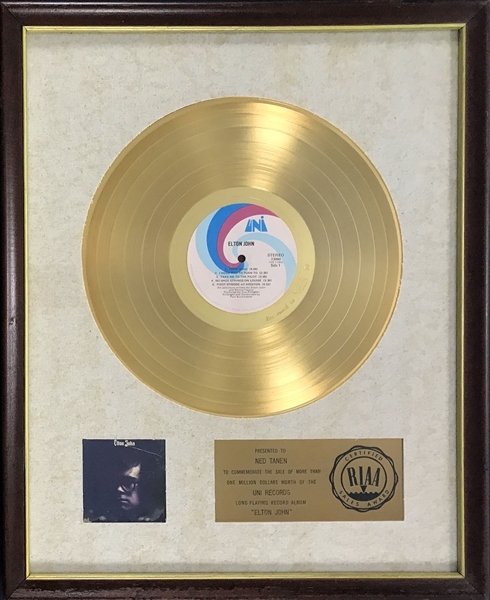 RIAA Gold Record Award for Elton Johns 1970 Album <em>Elton John</em> Awarded to UNI Records Founder Ned Tanen