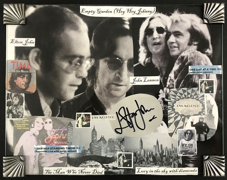 Elton John Signed Fan Art Collage of Images Commemorating His Madison Square Garden Concert with John Lennon