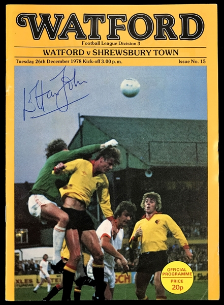 1978 Elton John Signed “Watford Football Club” Match Programme - The Team He Owned!