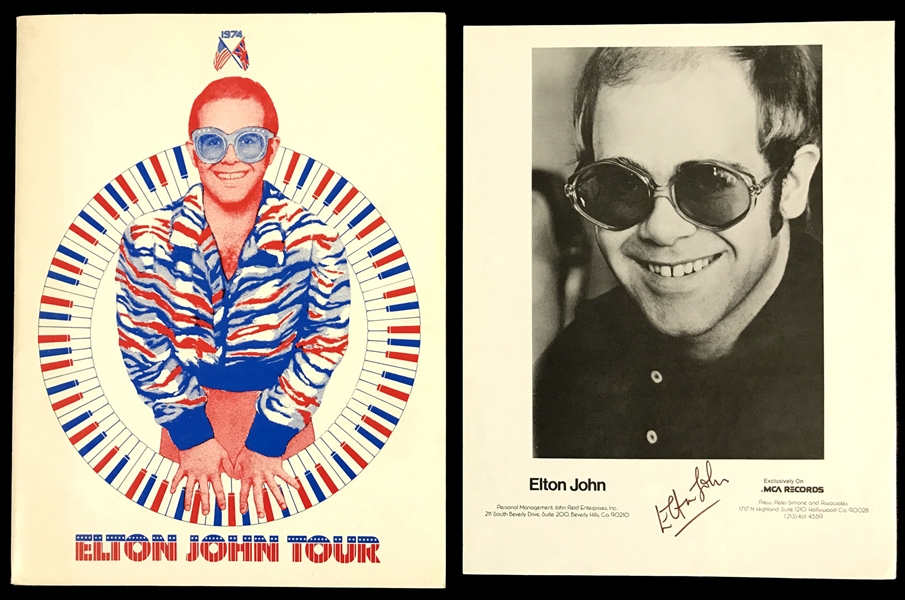 "1974 Elton John Tour" Press Kit with Elton John Signed MCA Records Promotional Photo