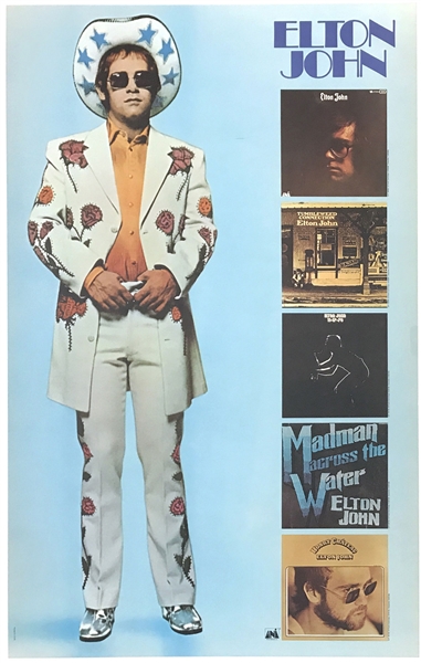 1972 Elton John UNI/MCA Records Large Record Store Poster for his LP <em>Honkey Chateau</em> and Four Earlier Albums - Elton in His Nudie Suit!