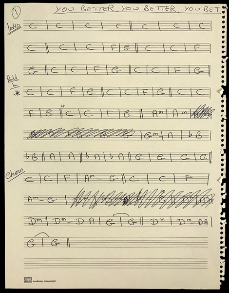 The Whos “You Better You Better” Handwritten Musical Arrangement by John Entwistle