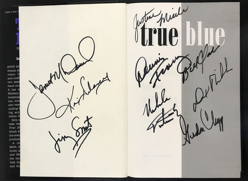 <em>NYPD Blue</em> Cast-Signed Collection with Copy of the Book <em>True Blue</em> and Two Index Cards (11 Total Signatures)