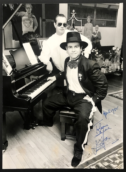Oversized Arthur Steele Portrait of Elton John and Bernie Taupin - Signed by Elton to Bernie Taupin! - Acquired at Taupins Yard Sale