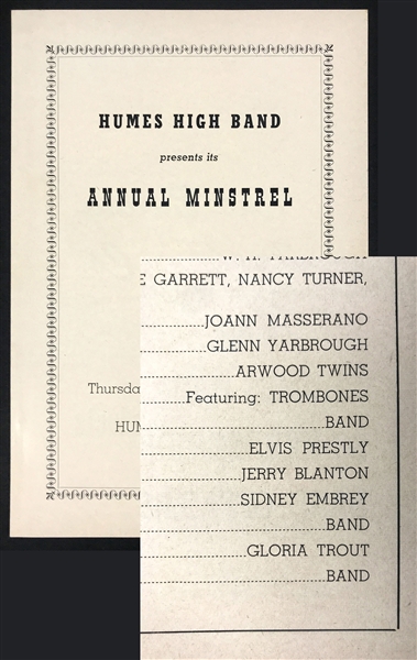 1953 “Annual Minstrel” Talent Show Program at Humes High School Auditorium with Performance by Elvis Presley – One of the Earliest Known Examples of an Elvis Program (Emanating from Band Director...