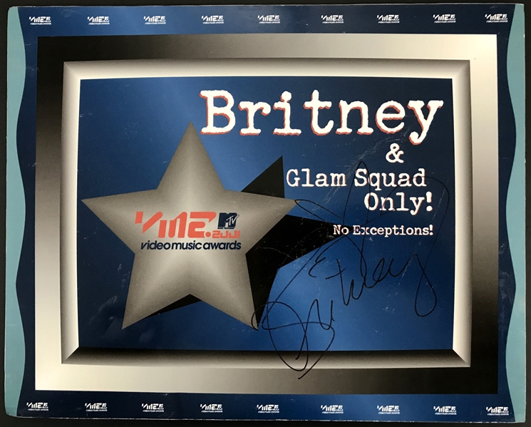 Britney Spears Signed Dressing Room Door Sign from her <em>2001 MTV Video Music Awards</em> Performance