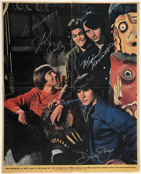 The Monkees Signed Full-Color Newspaper Supplement Poster - Mickey Dolenz, Mike Nesmith, Davy Jones and Peter Tork