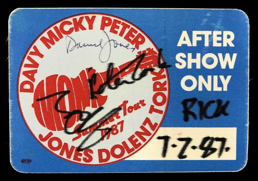 The Monkees 1987 Summer Tour Backstage Pass Signed by Davy Jones, Peter Tork and Mickey Dolenz