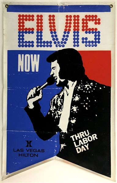 Early 1970s “ELVIS NOW THRU LABOR DAY” Las Vegas Hilton Canvas Concert Banner