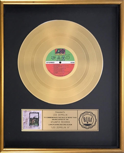 RIAA Gold Record Award for Led Zeppelins 1971 LP <em>Led Zeppelin IV</em>