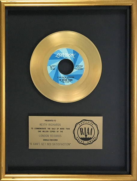 RIAA Gold Record Award for The Rolling Stones Single "(I Cant Get No) Satisfaction"