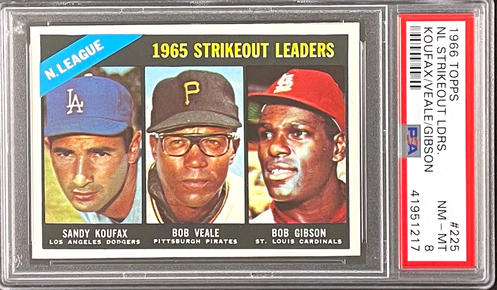 1966 Topps #225 NL Strikeout Leaders (Koufax Veale Gibson) - PSA  NM-MT 8