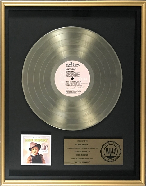 RIAA Gold Record Award for Elvis Presleys 1971 LP <em>Elvis Country ("Im 10,000 Years Old")</em> - Certified in 1977