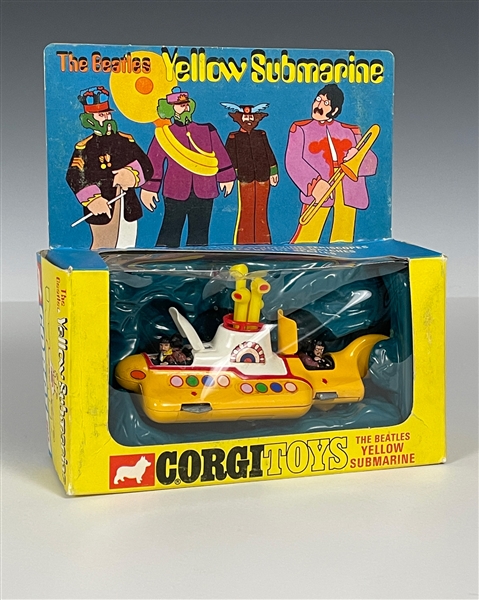 1968 Corgi "The Beatles Yellow Submarine" Die-Cast Toy in Original Box - The Rare First Version with Yellow and White Hatches