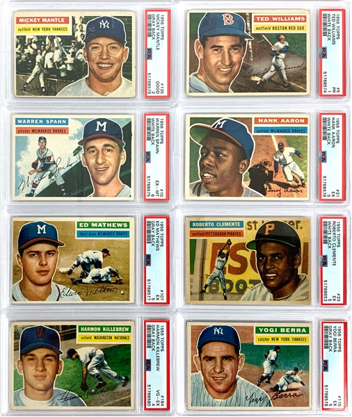 1956 Topps Baseball Complete Set (340) with Eight PSA Graded Incl. Mantle, Mathews