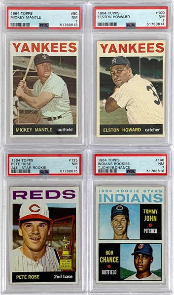 1964 Topps Baseball Complete Set (587) with 12 PSA Graded Incl. MINT 9 Pepitone, NM 7 Mantle, NM-MT 8 Koufax and Others 