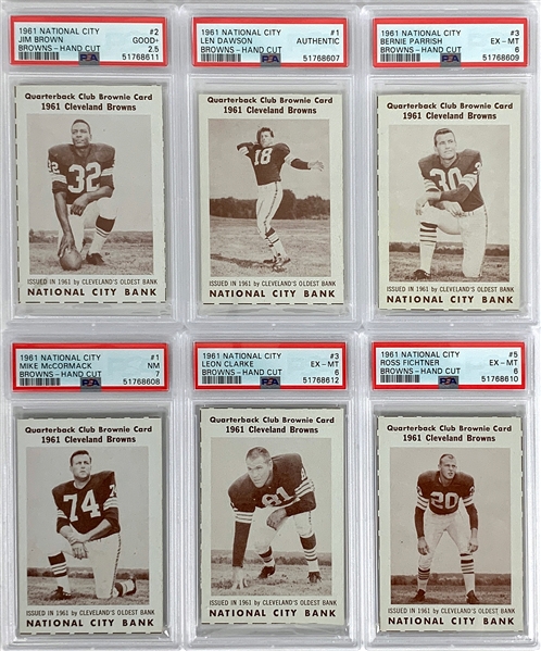 1961 National City Bank Cleveland Browns Complete Set (36) with Six PSA Graded Incl. Jim Brown, Len Dawson and Others