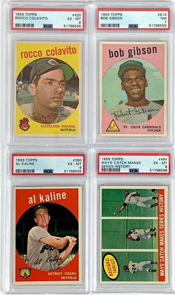 1959 Topps Baseball Complete Set (572) with Eight PSA Graded Incl. Mantle, Mantle AS, Mays and Others 