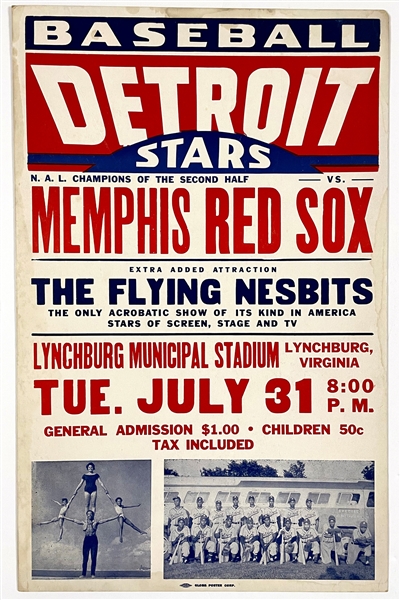 1956 Negro American League Barnstorming Poster – Detroit Stars vs. Memphis Red Sox