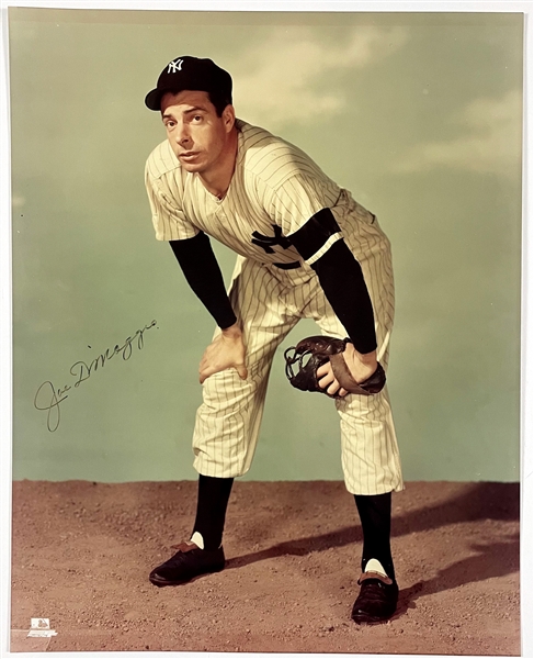Joe DiMaggio Signed 16 x 20 Photo – Wearing Black Armband for Death of Babe Ruth!