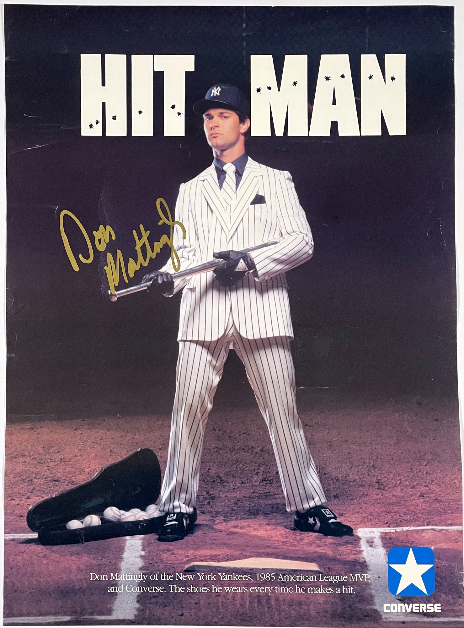 Lot Detail - Don Mattingly Signed 1986 Converse “HIT MAN” Poster – 1985  American League MVP Version