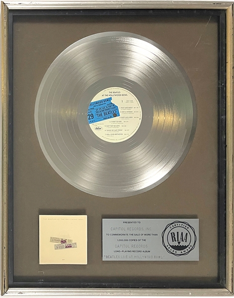 1977 RIAA Plartinum Record Award for The Beatles LP <em>The Beatles at the Hollywood Bowl</em>– Certified in 1977