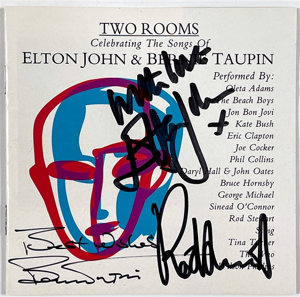 Elton John, Bernie Taupin and Rod Stewart Signed CD Cover for <em>Two Rooms-Celbrating the Songs of Elton John & Bernie Taupin</em>