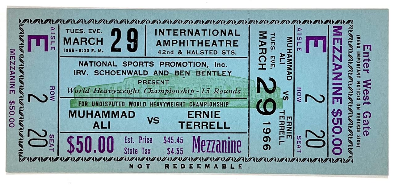 March 29, 1966, Muhammad Ali vs. Ernie Terrell Full Ticket – The Championship Fight Cancelled Becuase of Alis Refusal to Serve in Vietnam