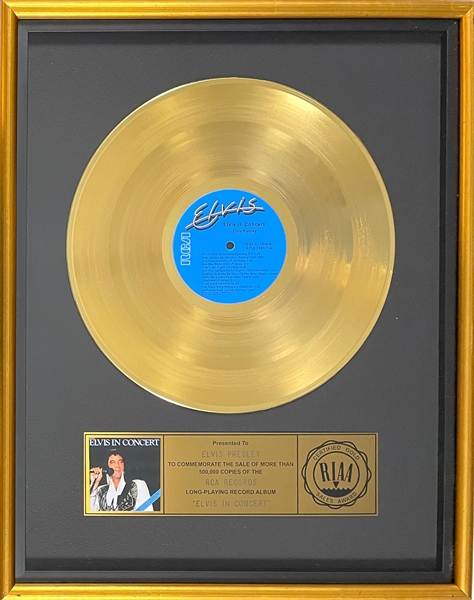 RIAA Gold Record Award for Elvis Presleys 1977 LP <em>Elvis in Concert</em> - Certified in 1977